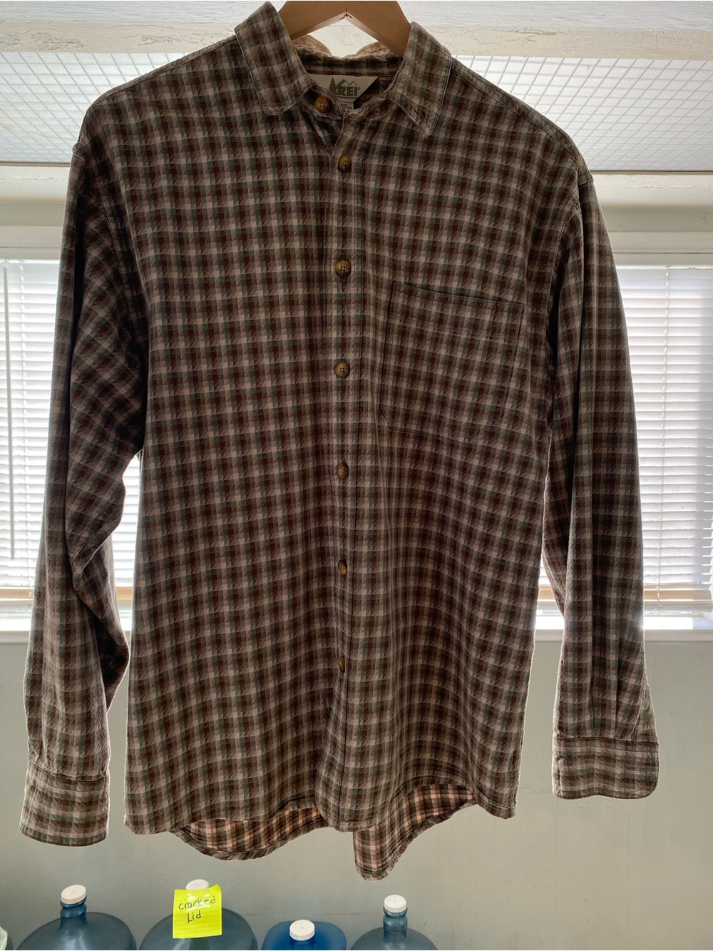 REI Men's Long Sleeve Button-Up Shirt Size M Color Green/Brown Plaid